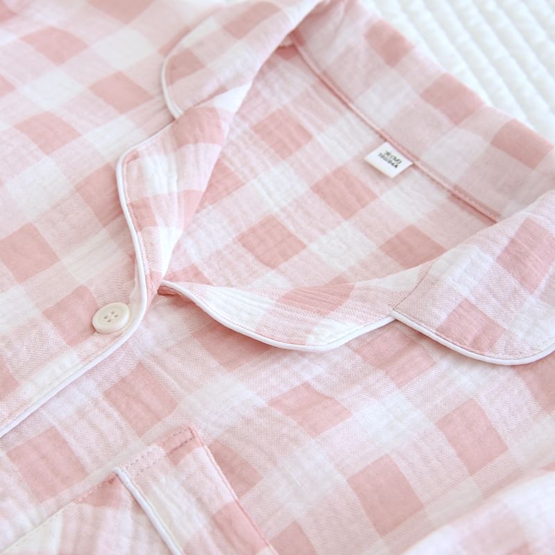 Finlies - Pyjamaset: Gingham overhemd met knoopjes + broek
