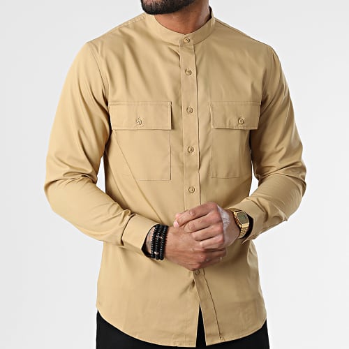 Chemise Manches Longues Col Mao J530 Beige Foncé