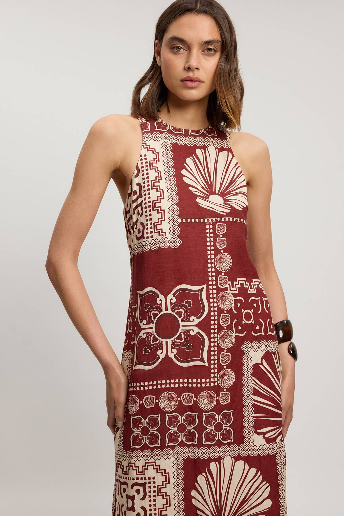KarenMillen Robe Midi Tissée À Imprimé Carreaux En Lin Viscose Petite