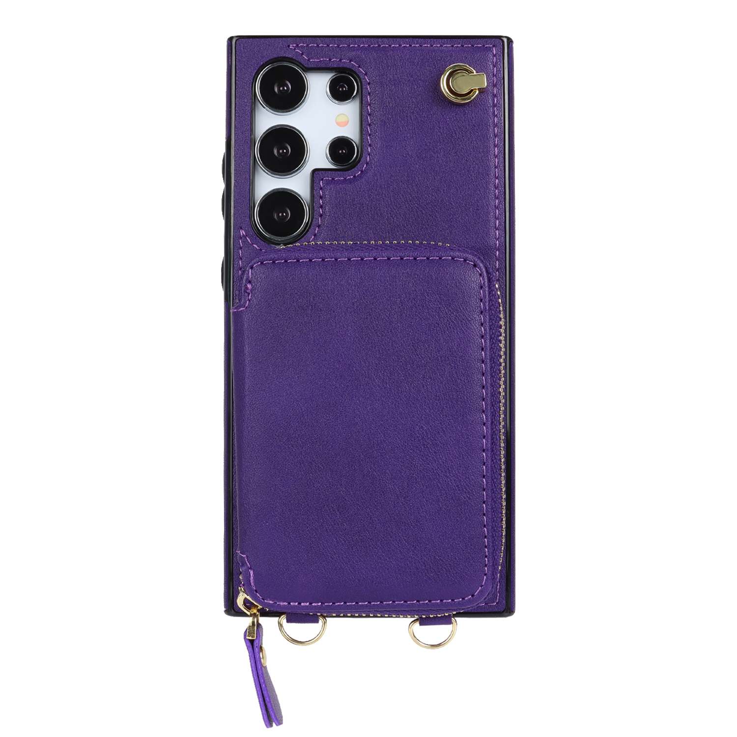 Samsung Galaxy S24 Ultra Necklace Leder Schutz Hülle mit Kartenfächer   Handykette (140cm) - Violett