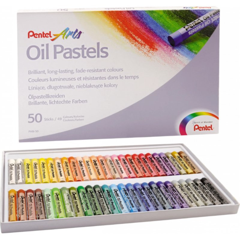 Pastel huile pentel corps rond enrobage papier non salissant diamètre 8mm boîte 50 unités