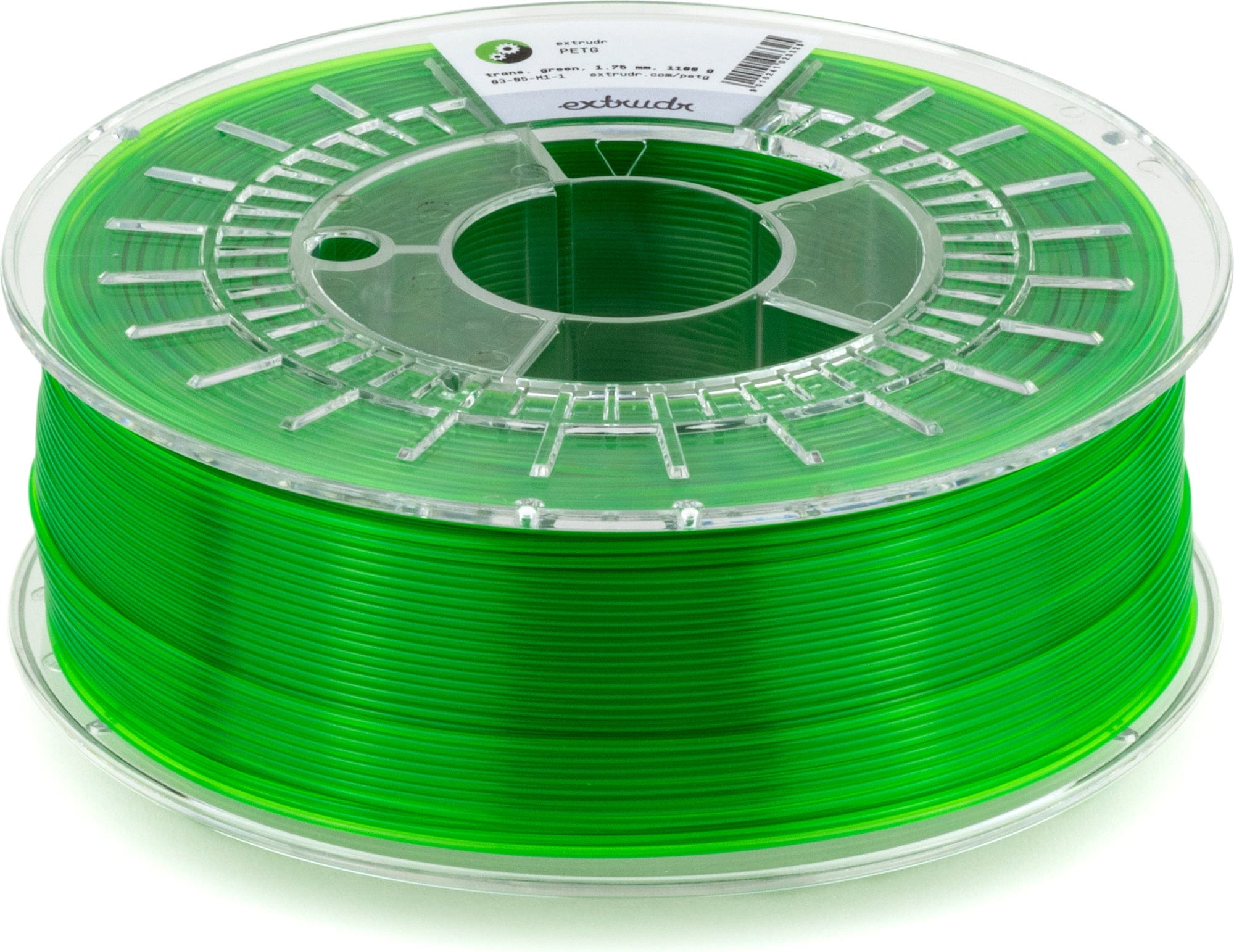 Extrudr  PETG Transparent Grün, 1,75 mm / 2500 g    Filament mit hervorragenden mechanischen Eigenschaften und gläserner Optik