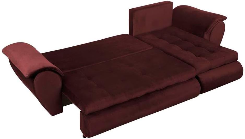 Santana Ecksofa mit Schlaffunktion und Bettkasten - Sofa mit 3 Sitzen und Robustem Überzug - Schlafcouch L-Form Universal - Modern Couch - 265x143x83 cm (Stoff Basic, Rotwein)