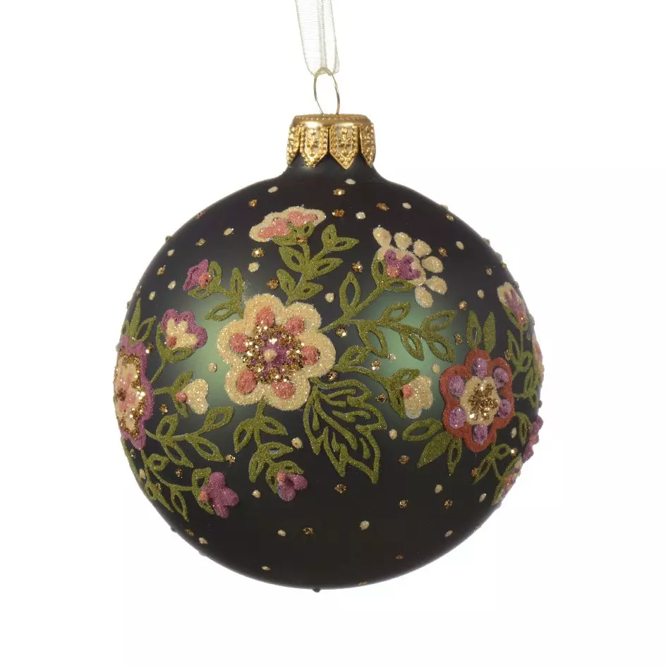 Lot de 6 boules de Noël (D80 mm) en verre Bouquet Vert sapin
