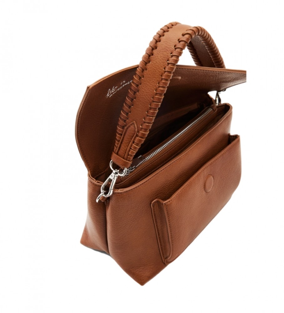 Bolsa transversal Desigual com logo, tamanho 23, cor marrom Veneza.