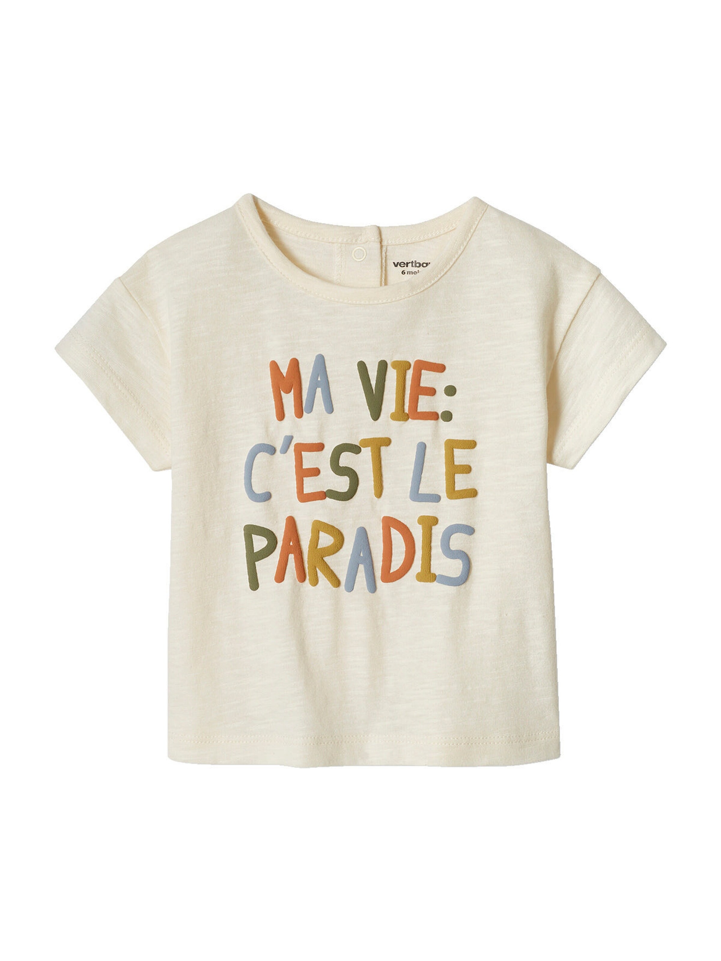 Vertbaudet Jungen Baby T-Shirt mit Message-Print wollweiß