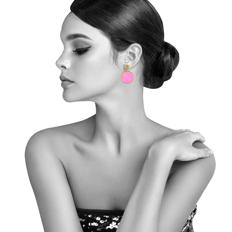 Boucles d'Oreilles Clous Métal Doré Cercle Coloré Translucide