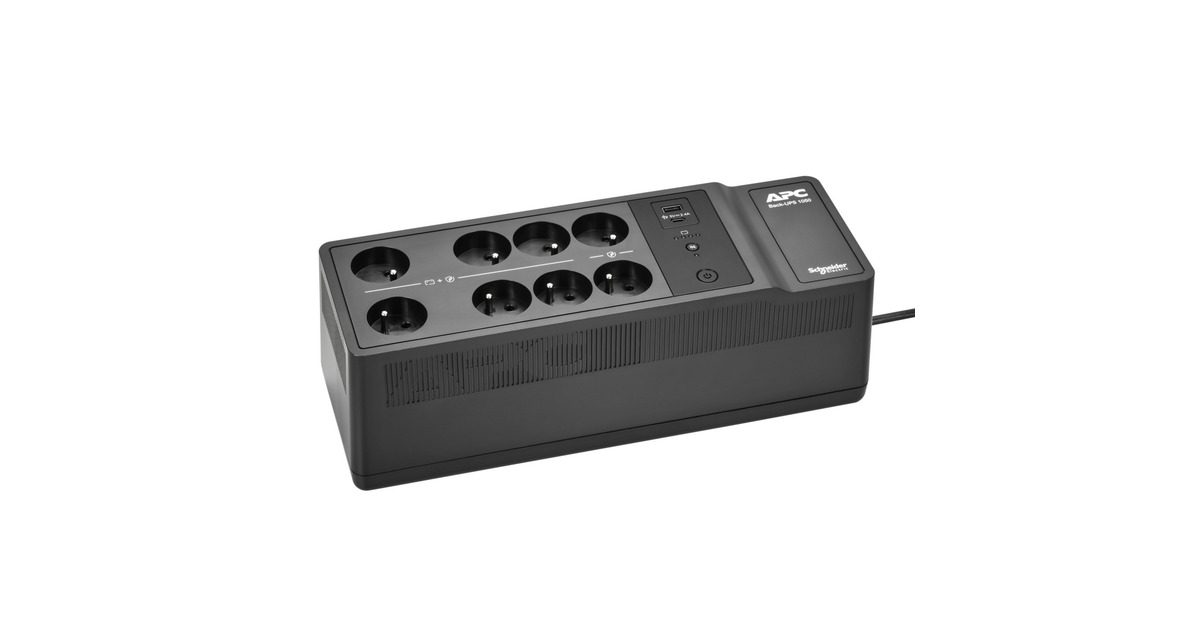 APCBack-UPS BE1050G2-FR - Noodstroomvoeding ups  (Zwart, 8x Schuko, 1050VA, 2 USB opladers, 1 USB datapoort)