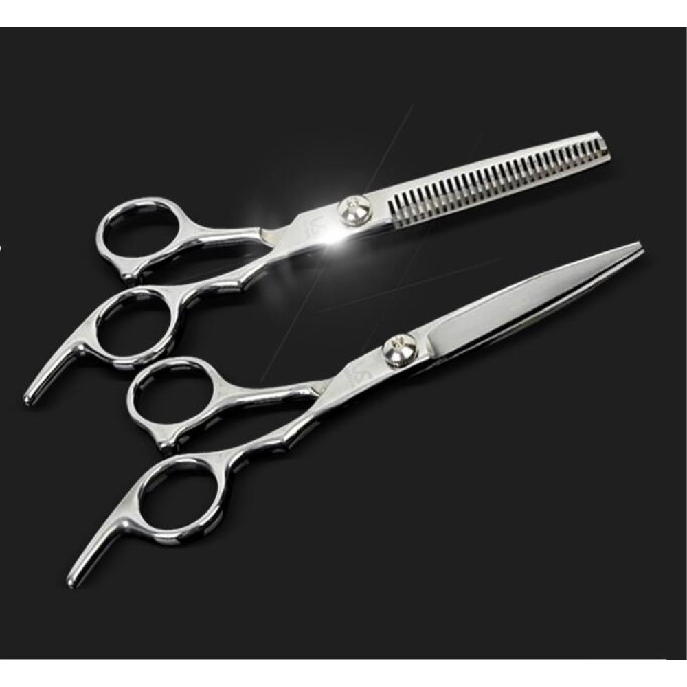 (2-tlg. Set) 17cm Edelstahl Haarscheren Coiffeur Set mit Modellierschere und Coiffeurschere