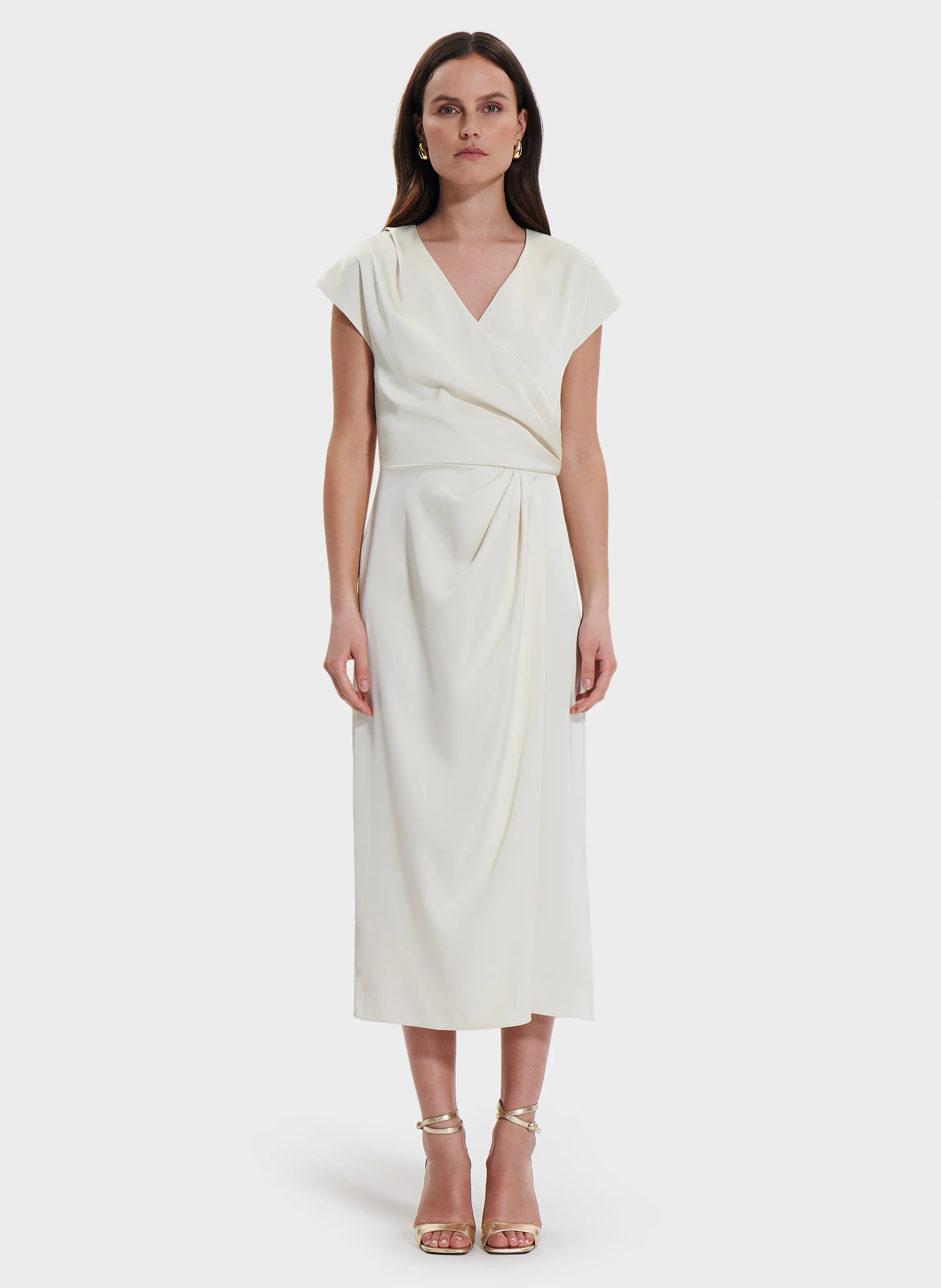 RANG - Robe longue satinée drapée | Blanc