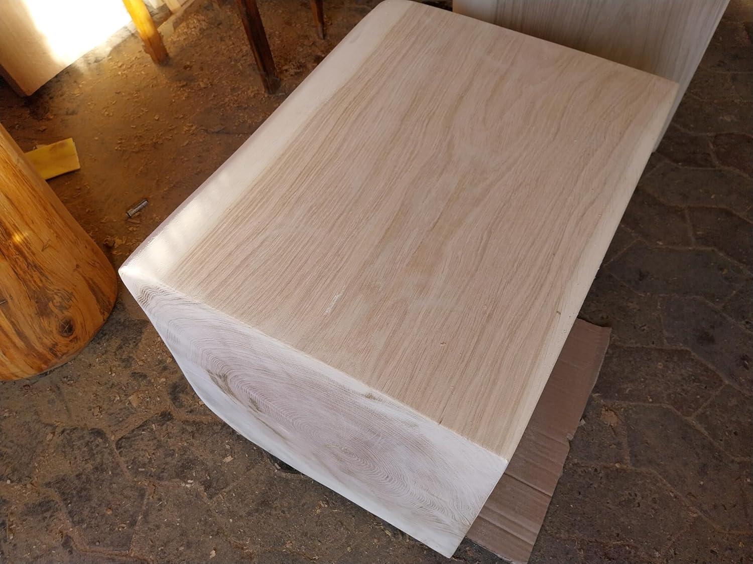 2er Set: Holzblock Eiche Massiv - Handgefertigter Holzklotz - Rustikale Holzsäule - Beistelltisch Hocker Dekosäule - Massivholz Eichenholz (40 cm x 40 cm)