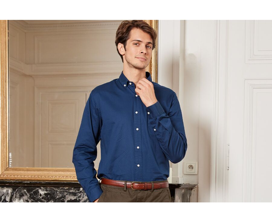 Chemise Bleu Foncé 100% coton - Col américain - MEDWIN