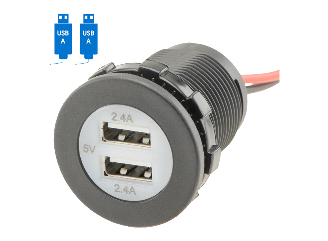 BBA 12V USB 5V 2x 2,4A dubbele inbouwdoos