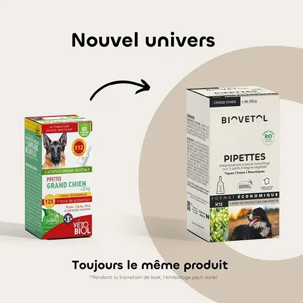 Biovetol - Antiparasitaire - Pipettes Grand Chien Bio - 5ml (x12)