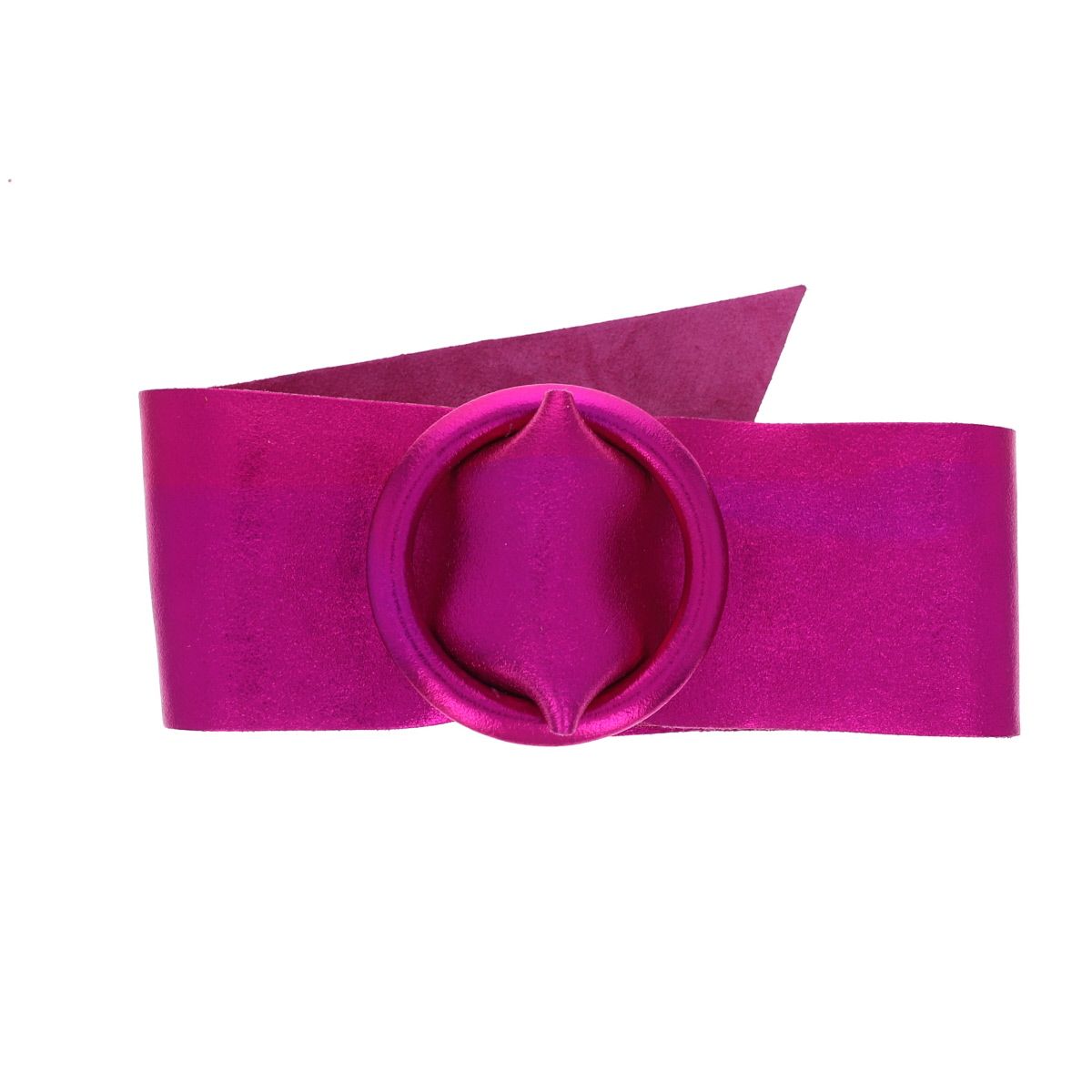 Ceinture plate large cuir irisé rose fuchsia Maison Suzanne
