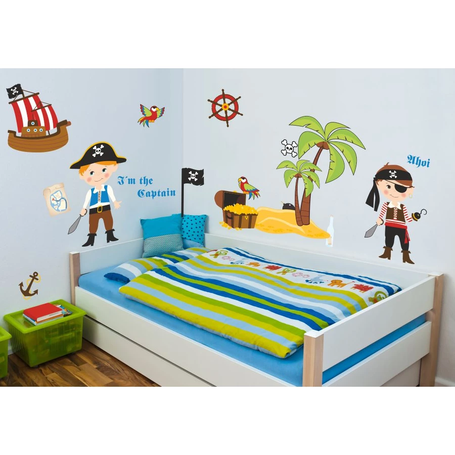 Nikima Wandtattoo 090 Wandtattoo Pirat mit Schiff und Insel bunt