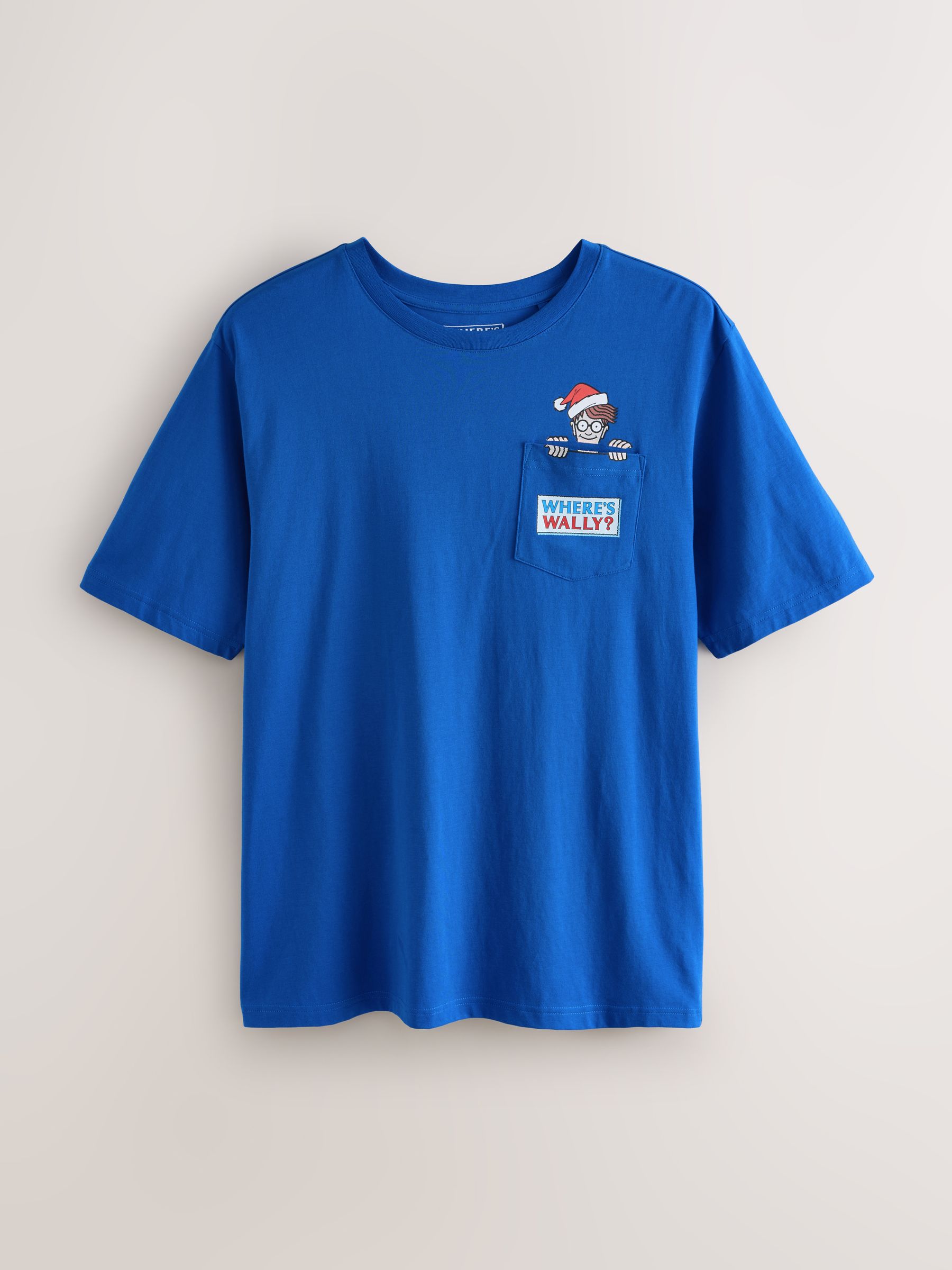 Blauwe Waar is Wally - Normale Pasvorm - Kerstmis T-shirt met grafische print