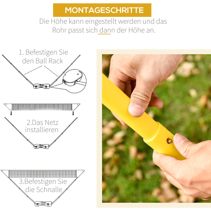 HOMCOM Badmintonnetz mit 4 Schlägern gelb, blau