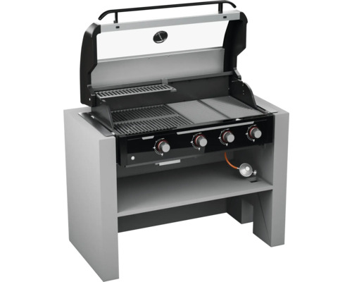 Tenneker® Halo TG 4B Gasgrill, 103,7 x 61 x 56,2 cm, 4-pits inbouwgasgrill, gietijzeren rooster, platformsysteem, glazen inzetstuk in het deksel