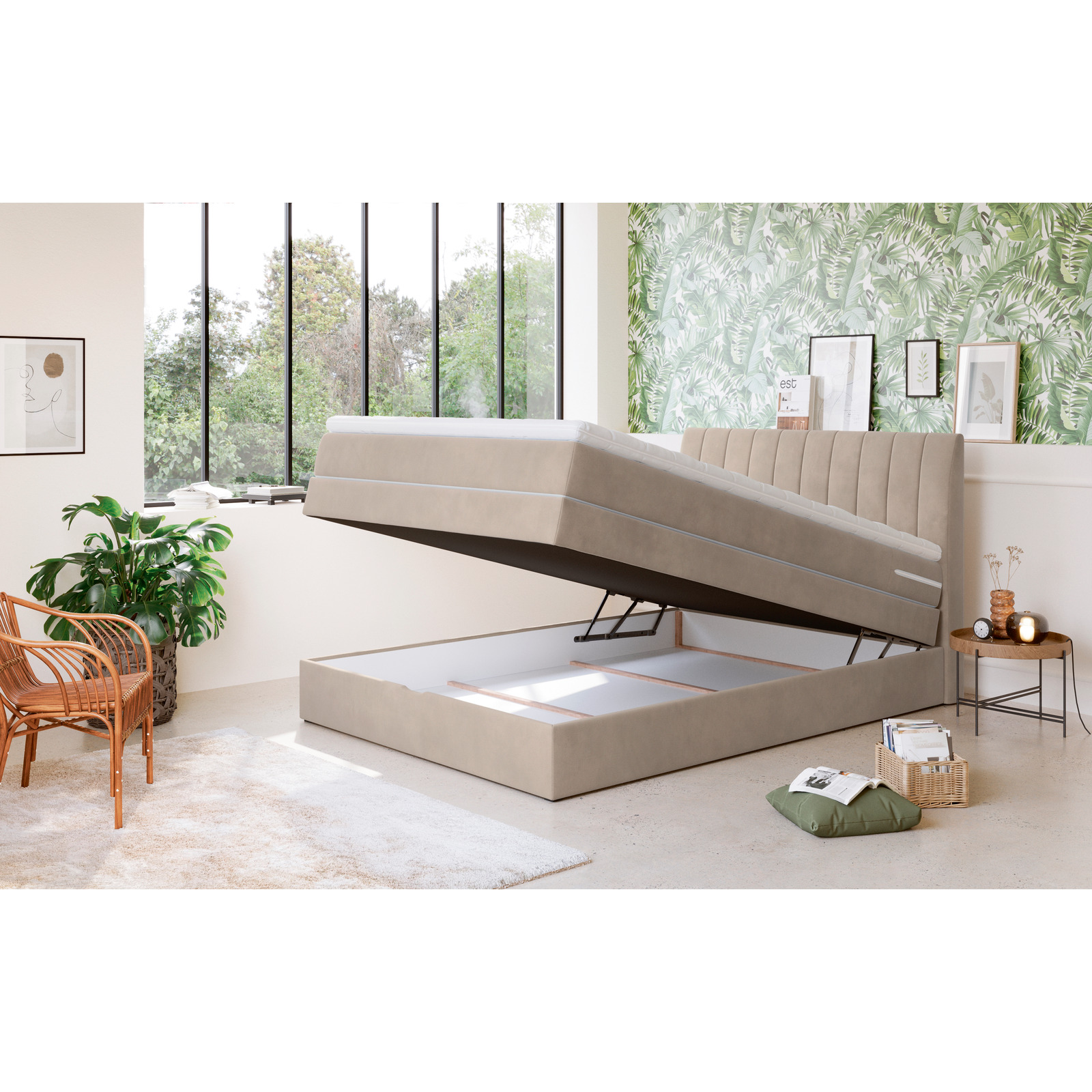 Boxspringbett Shark Stoff sand 140 x 200