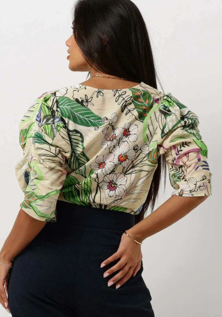 JANSEN AMSTERDAM zand jansen amsterdam top wb180 printed wrinkel detail short sleeve top