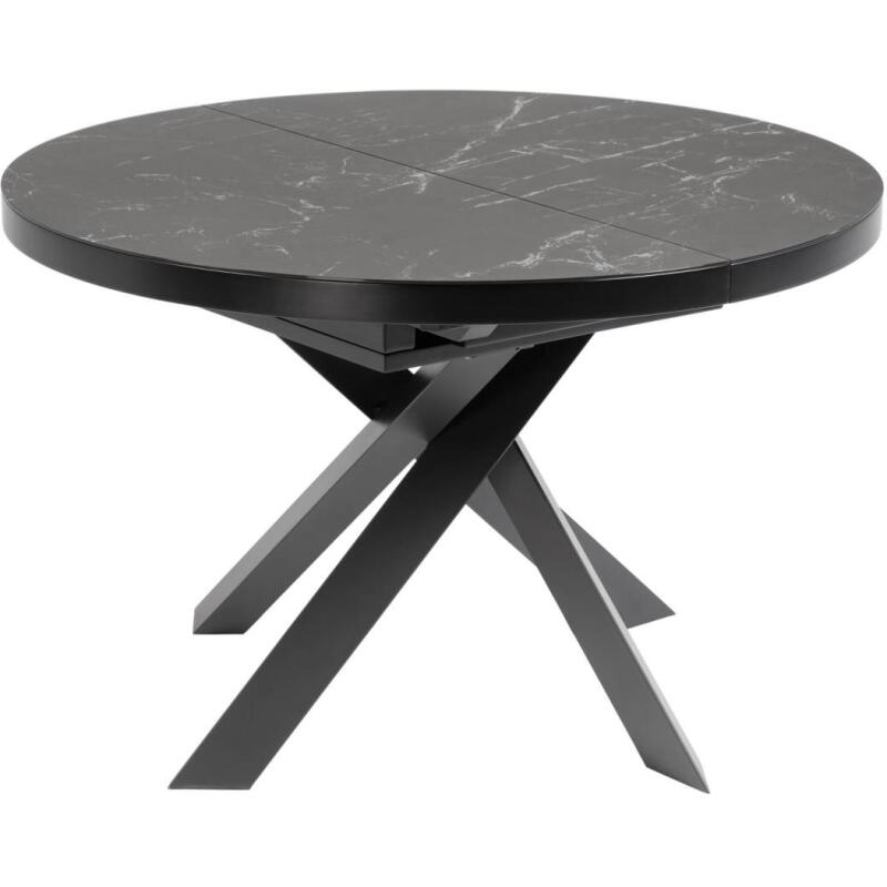 Table Vashti ronde en grès cerame et pieds noire Ø 120 (160) cm
