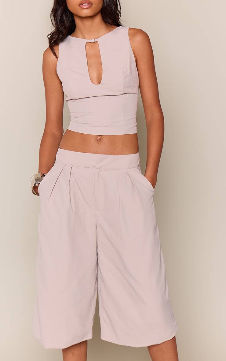 Gris Short Long Tissé À Double Pli