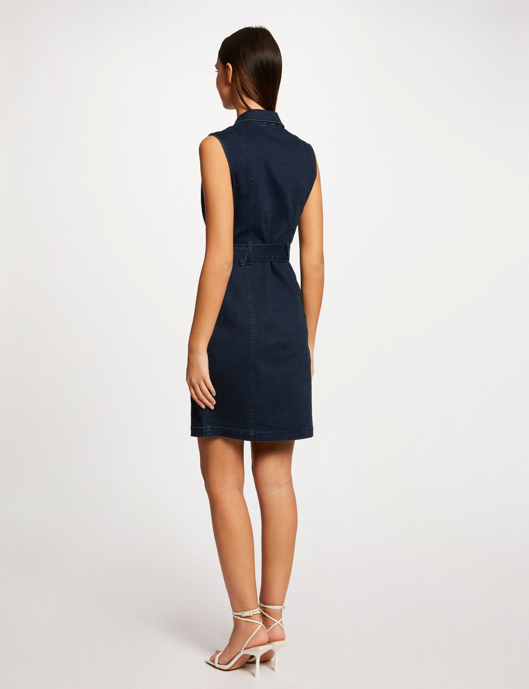 Robe ajustée drapée sans manches en jean jean brut femme - jean_brut