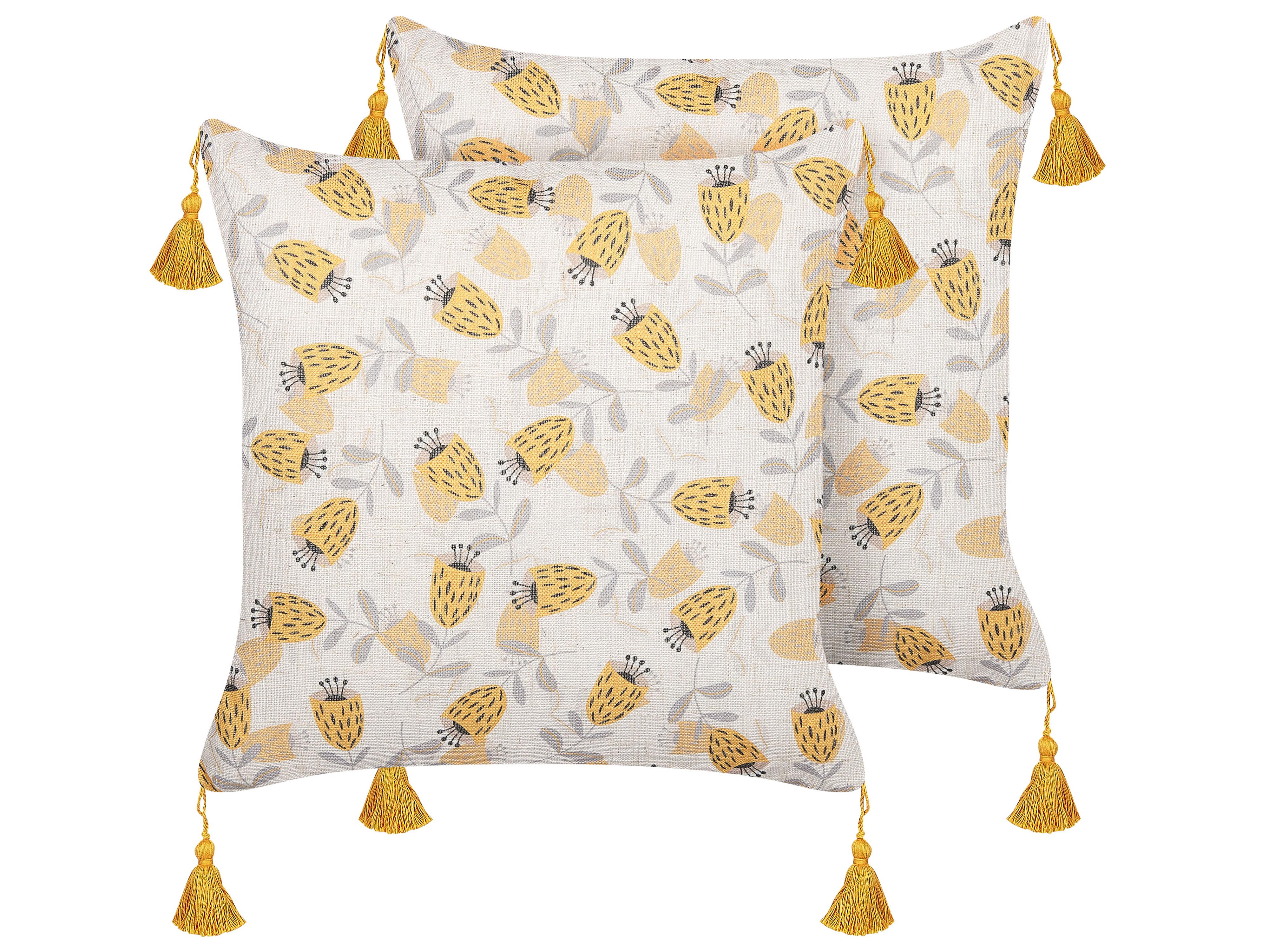 Set van 2 sierkussens ABUTILON 45 x 45 cm Beige bloempatroon