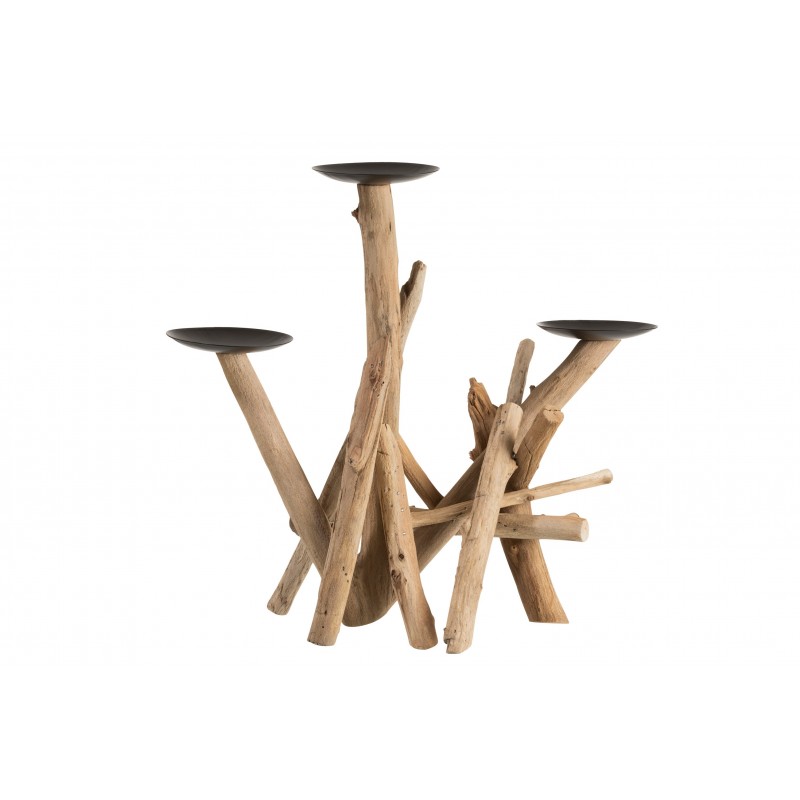 Bougeoir 3 bougies en france de bois naturel 47x24x43cm