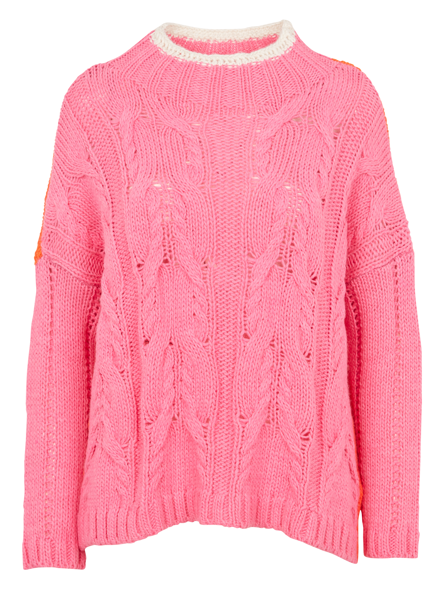 OLE - Pull ample col montant contrasté| Rose