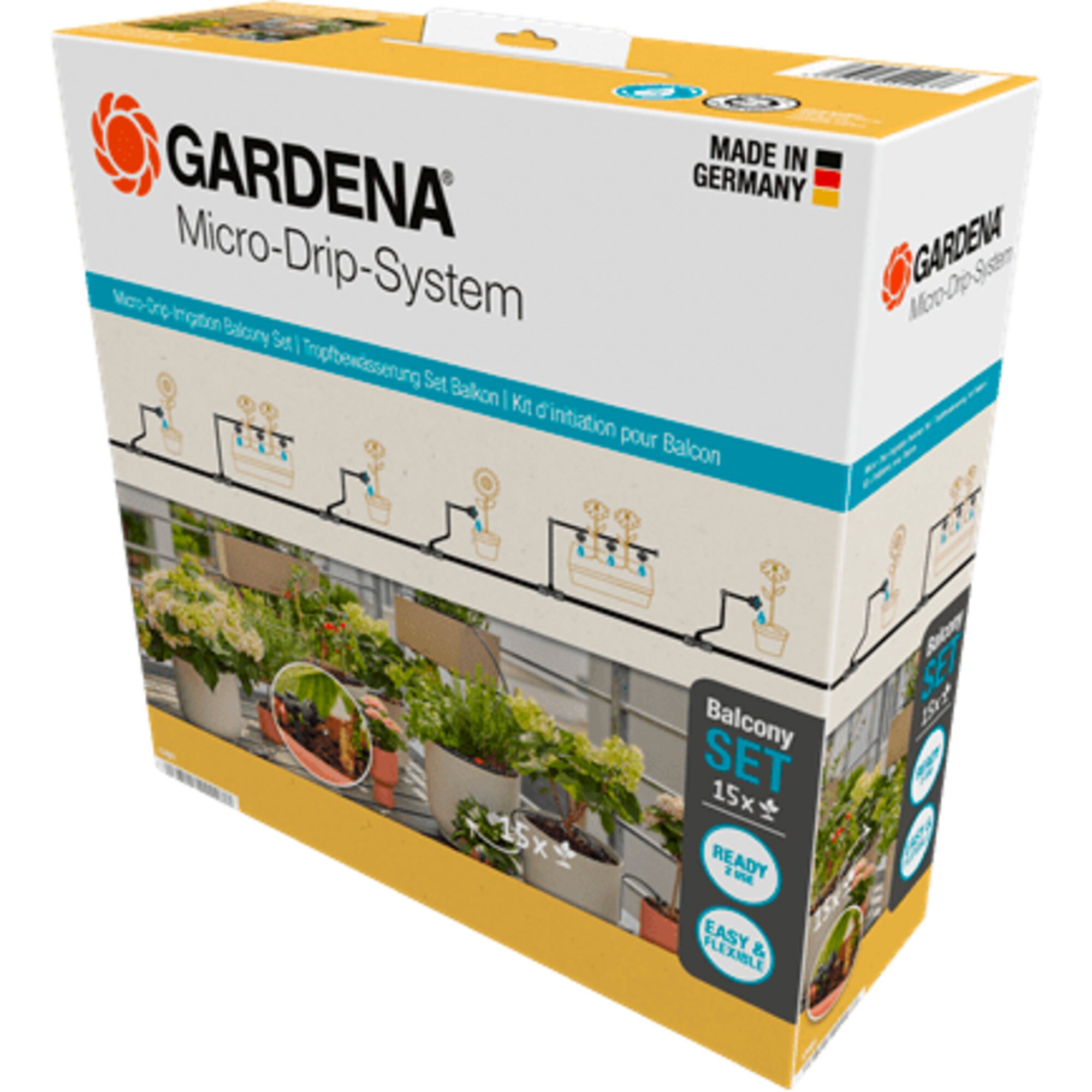 GARDENA Tropfer Micro-Drip-System Tropfbewässerung Set Balkon, 15 Pflanzen