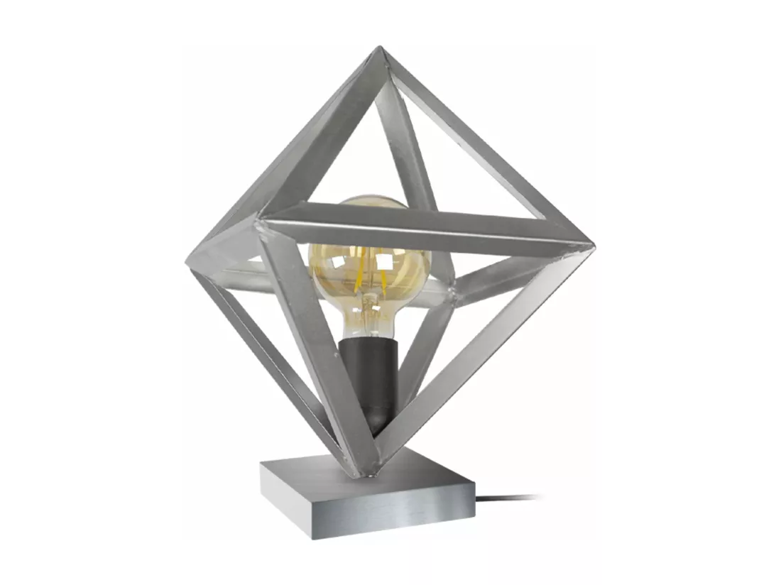 Lampe a poser carré métal gris 30 cm.