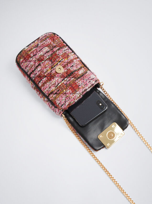 Bolsa para celular com efeito tweed - Vermelha
