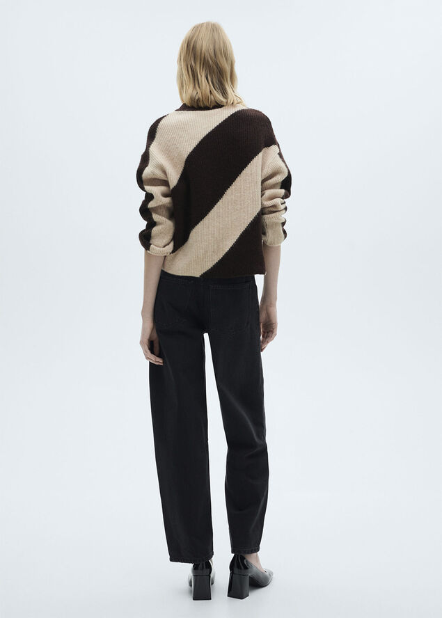 MANGO Round-neck striped sweater Medium brown