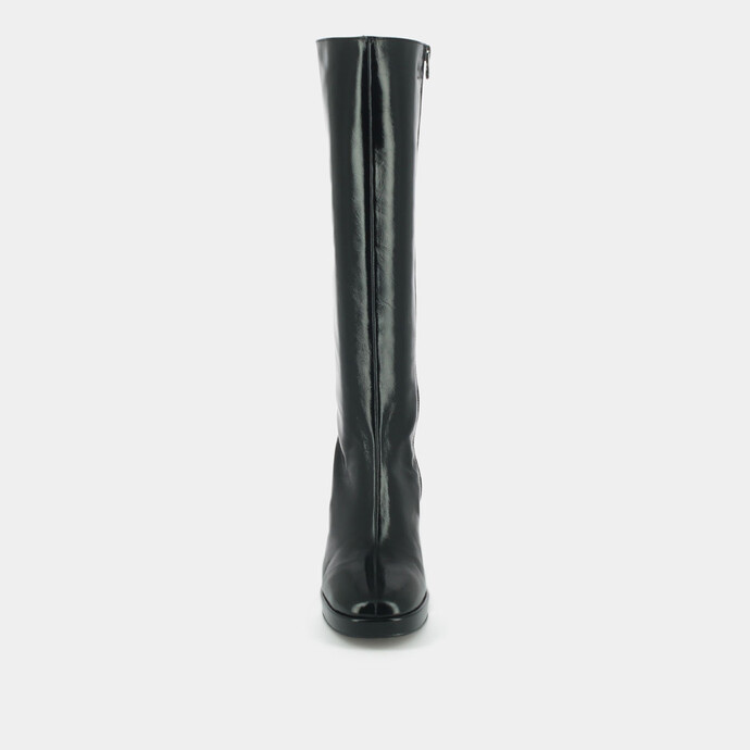 Bottes hautes à talons et plateformes  en cuir brillant noir
