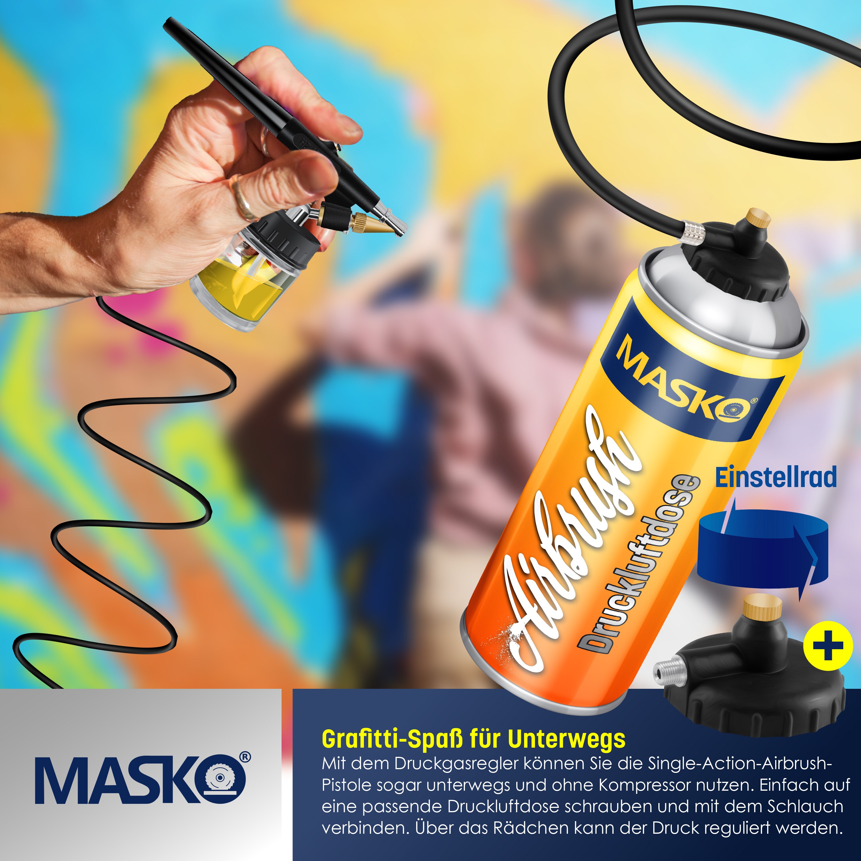 MASKO® Airbrush-Set mit Kompressor 4 bar inkl. Airbrush-Pistolen | Lackierpistole Komplett-Set Tattoo Kunst Malerei | Nadeln & Düsen im Zubehör | Multifunktions Dual-Set mit Manomter & Luftfilter