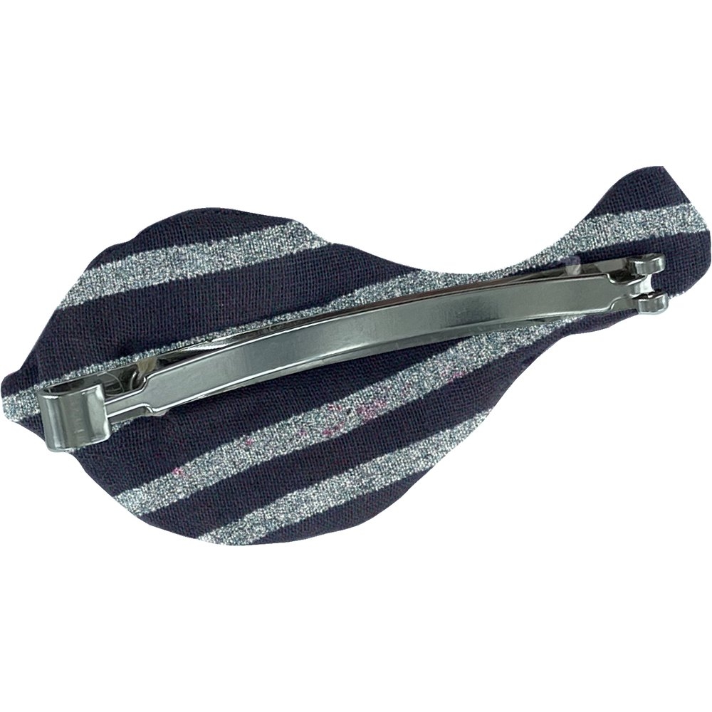Barrette Mésange Rayé Argent Marine