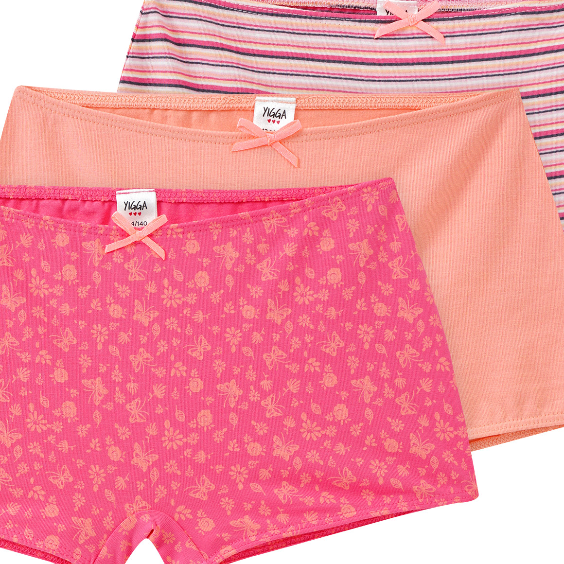 Yigga 3 Mädchen Pantys mit Bio-Baumwolle pink / apricot / rosa