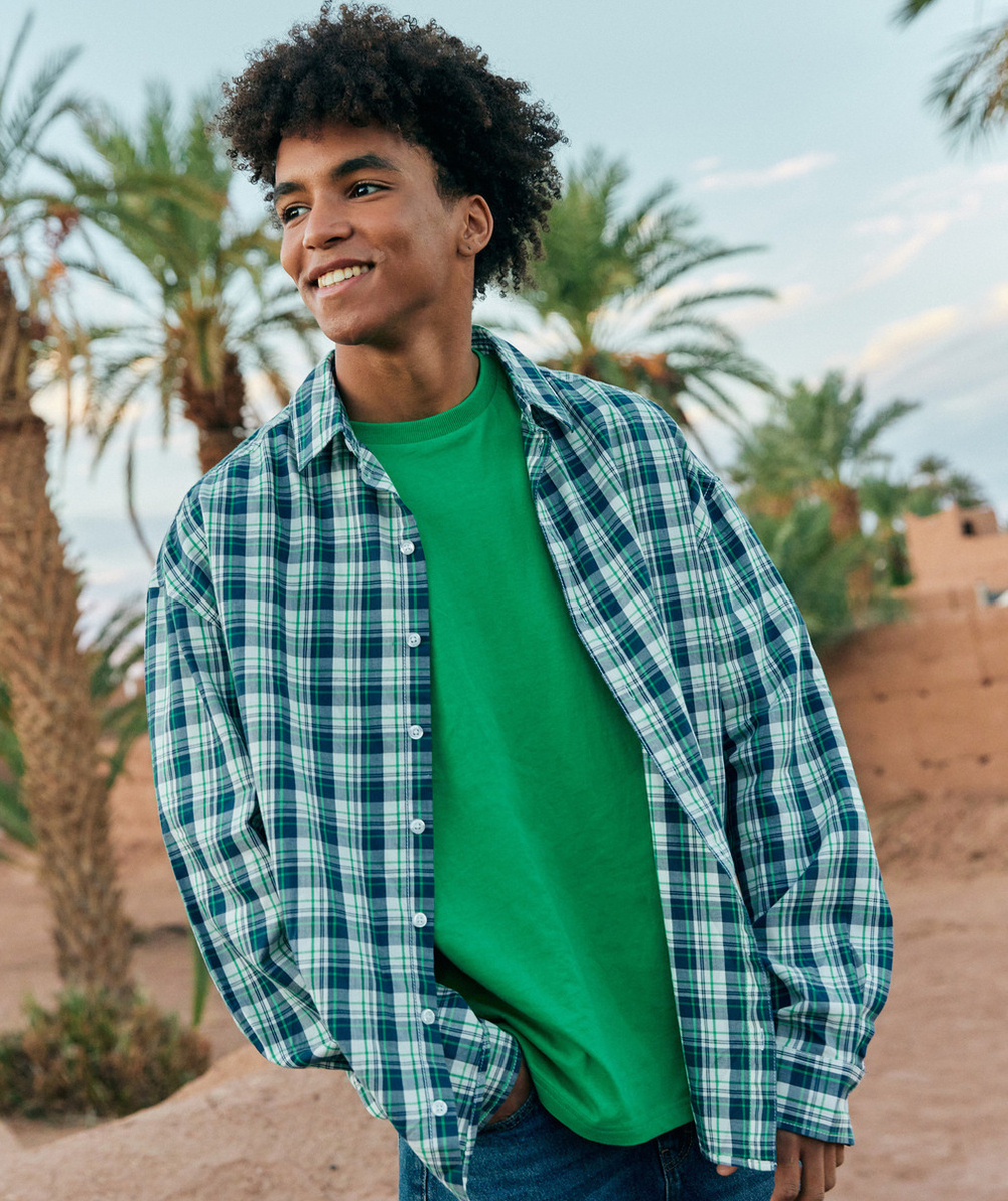 CHEMISE À CARREAUX MANCHES LONGUES GARÇON EN COTON BIO BLEUE ET VERTE