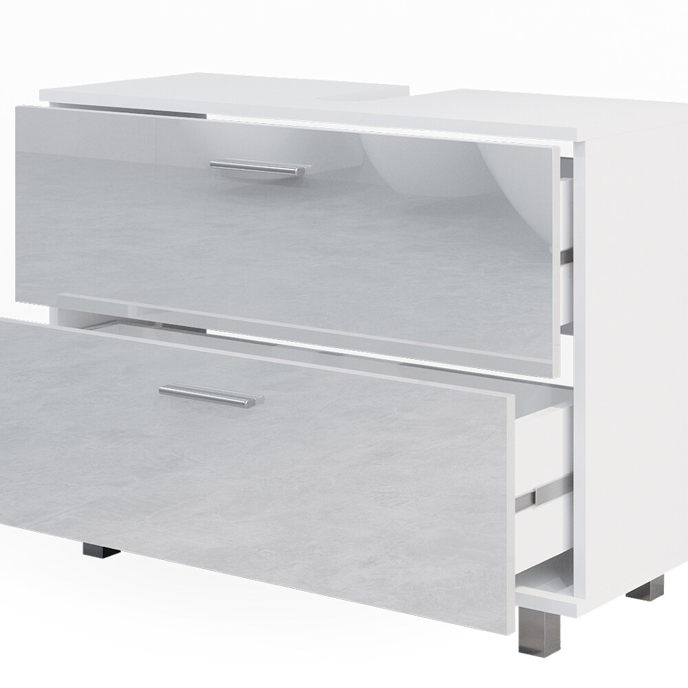 Vicco Badmöbel-Set Ilias Weiß Hochglanz modern Waschtischunterschrank Spiegelschrank