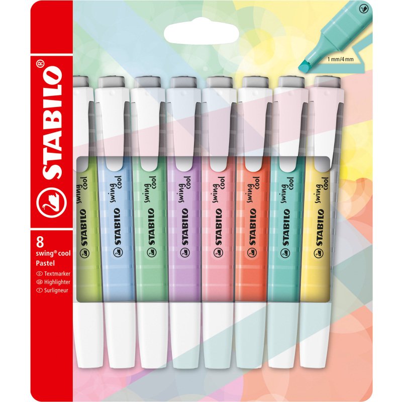 Surligneur Stabilo Swing Cool pastel couleurs assorties - Etui de 8