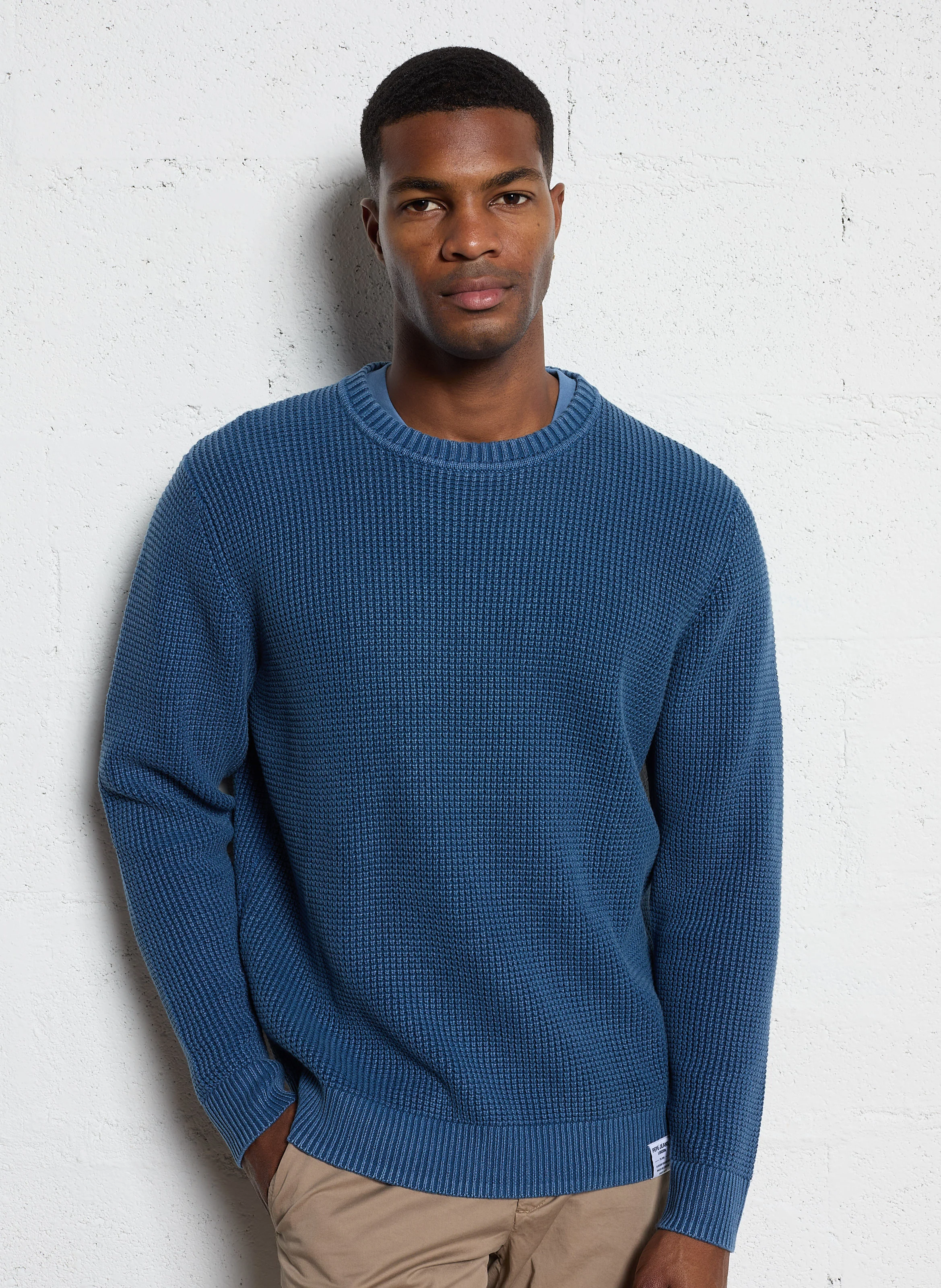 MADDOX - Pull droit col rond en coton | Bleu