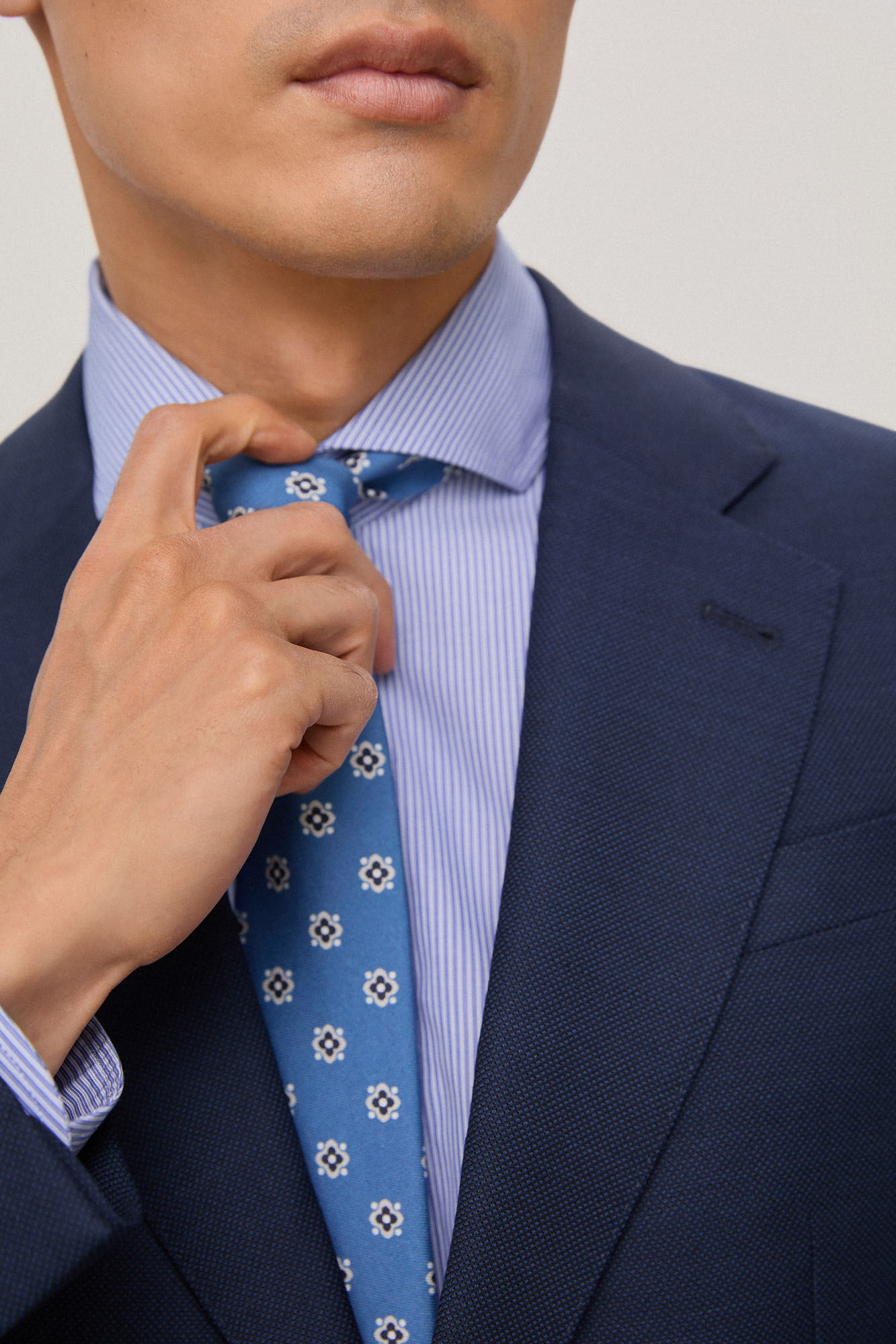 Terno estilo americano com estampa de olho de perdiz, modelagem slim fit - Azul