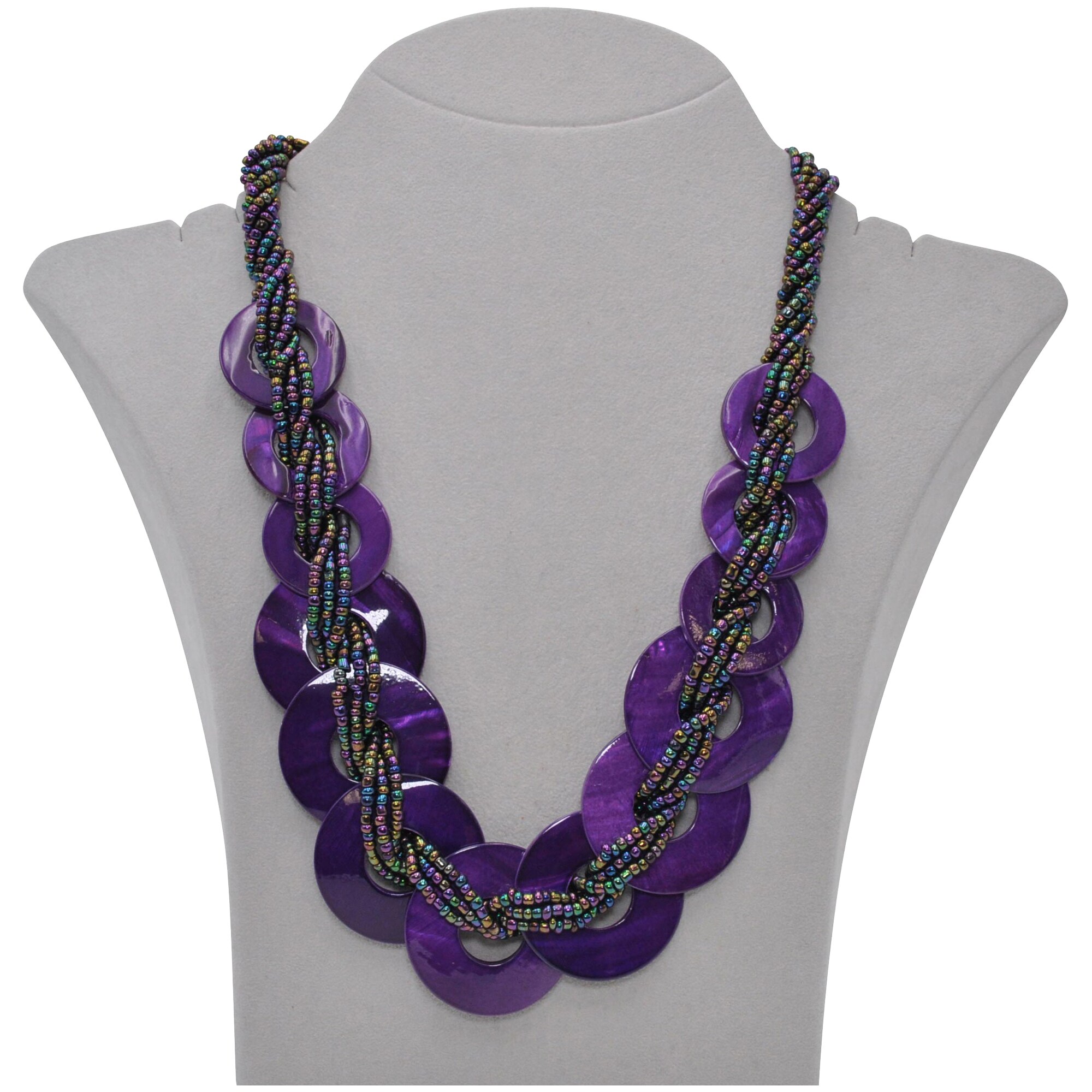 Steuer Modeschmuck Collierkette Glasperlenkette mit Muschelringen lila