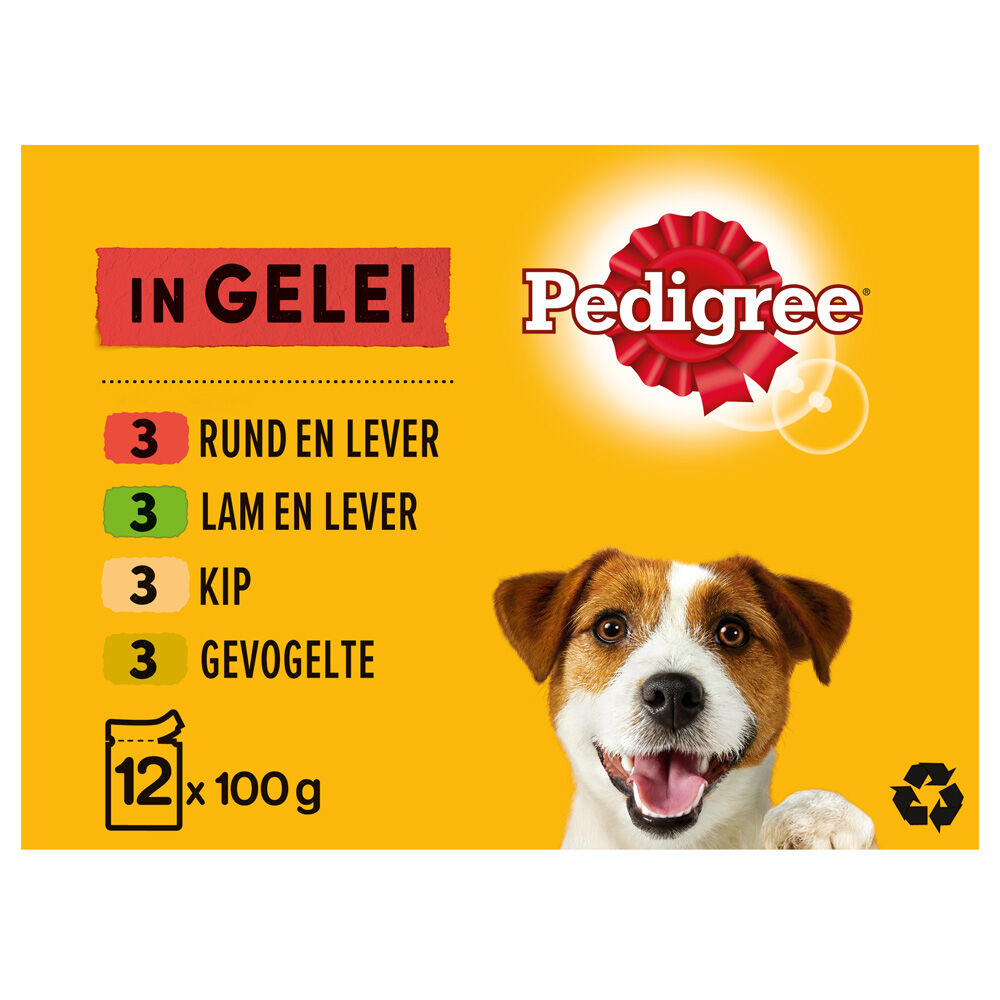 Pedigree in Gelei - Hondenvoer - 12 stuks - 1020 Gram - kip, lam, rund