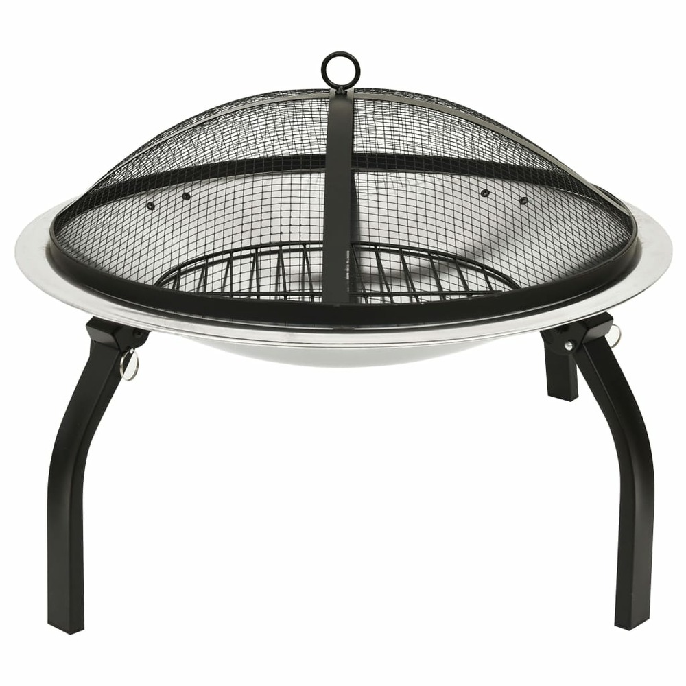 Foyer et barbecue avec tisonnier 2 en 1 56x56x49 cm inox