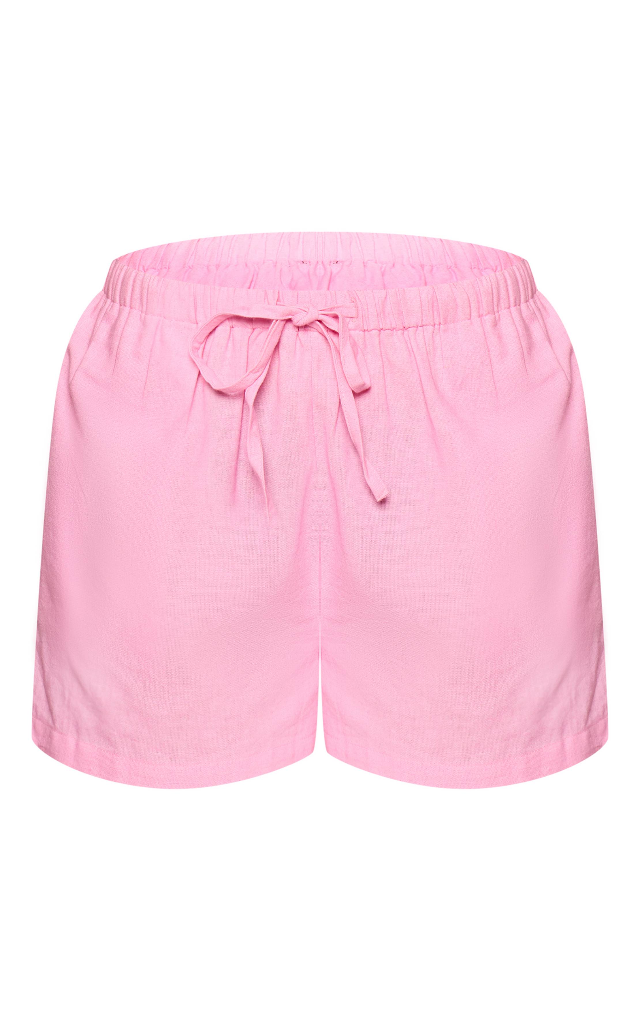 Rose Short Fluide À Cordon De Serrage Aspect Coton Lin