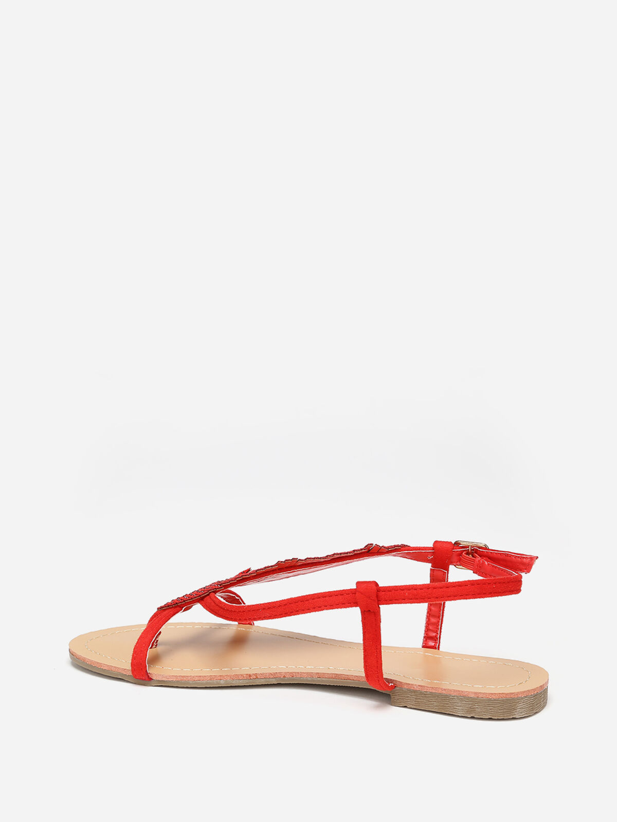 Nu-pieds à feuille en strass- Rouge