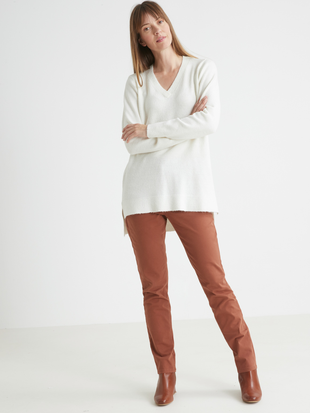 Pull tunique encolure V